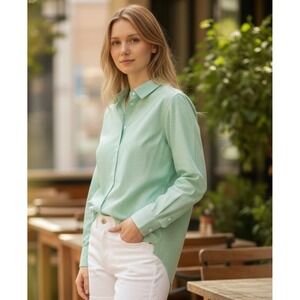 NEW Everlane Womens Oversized Cotton Button Down Shirt Mint Green Stripe Size 6